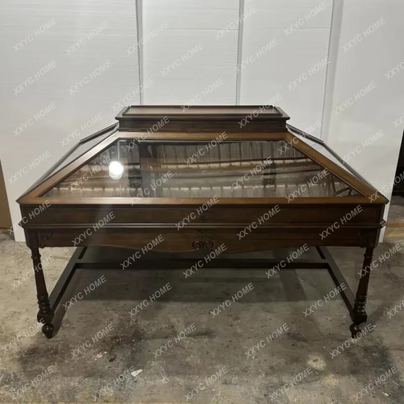 SSJj Jewelry High-end Exhibition Hall Display Cabinet Custom Retro Solid Wood Glass Cabinet Walnut Middle Island Cabinet