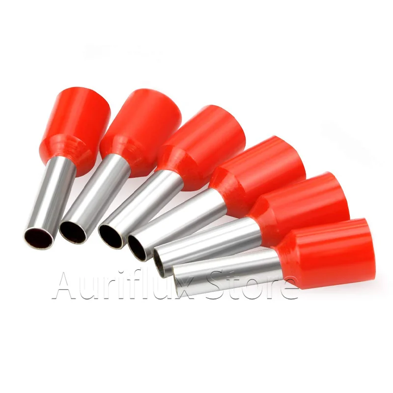 Terminales de Cable Rojos Aislamiento Nylon AWG 24 a 1/0 (0.3-50mm²) Ferrulas Cobre Conectores Crimp Pines