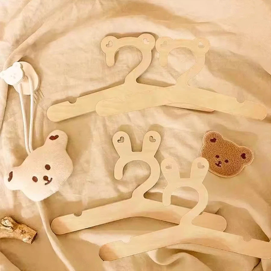 5/10pcs Children's Teddy Bear Natural Wooden Clothes Hanger Small Creative Home Wooden Wood Color Cute DIY Children's Room