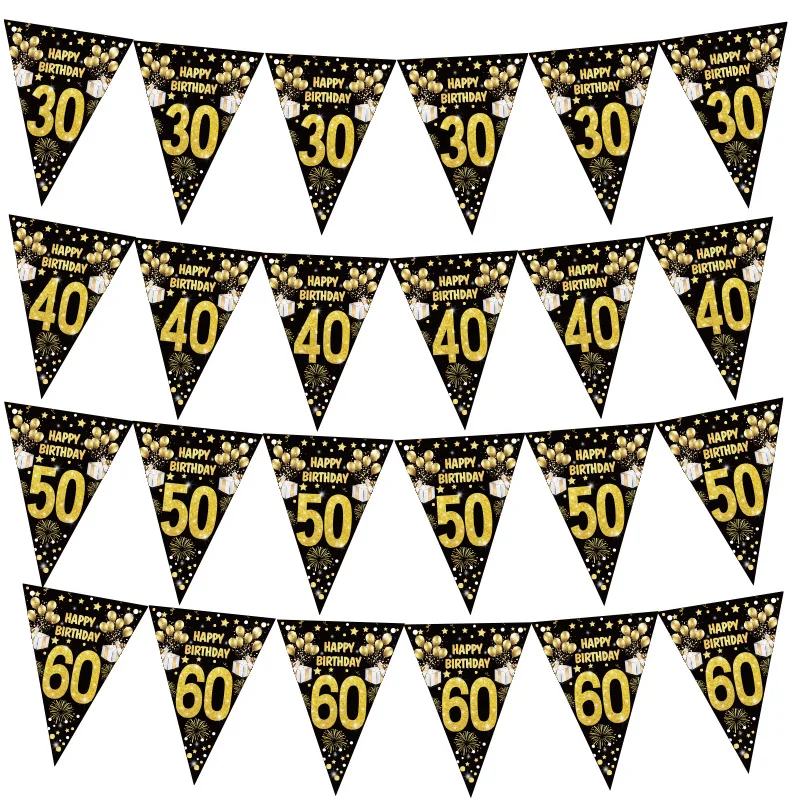 Happy Birthday Triangle Flag 18 30 40 50 60 70 80 Year Old Garland Hanging Banner for Background Adult Birthday Party Decoration