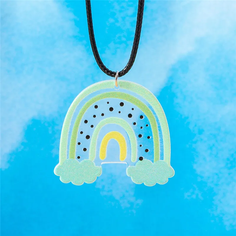 Aihua Bunte Regenbogen-Halskette für Damen, Lederseil-Kette, Wolke, Regenbogen-Anhänger, Halskette, niedlicher Sommer-Strand-Schmuck, Geschenke – Detail 15