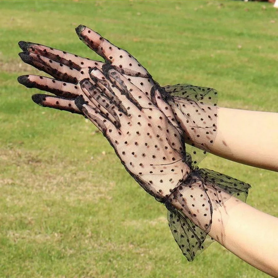 قفازات دانتيل جديدة منقطة، قفازات شبكية قابلة للتنفس واقية من الشمس، قفازات إكسسوارات فستان الزفاف