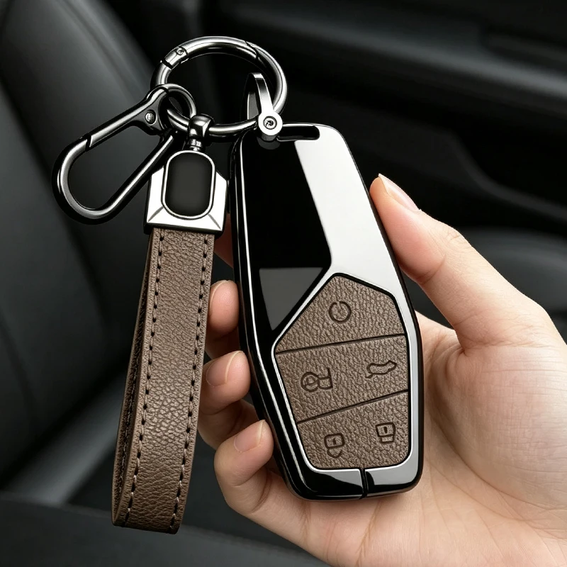 Zinc Alloy Leather Car Smart Remote Key Case Cover Shell For MG ONE 2022 2023 2024 Entry Keyless Protection Shell