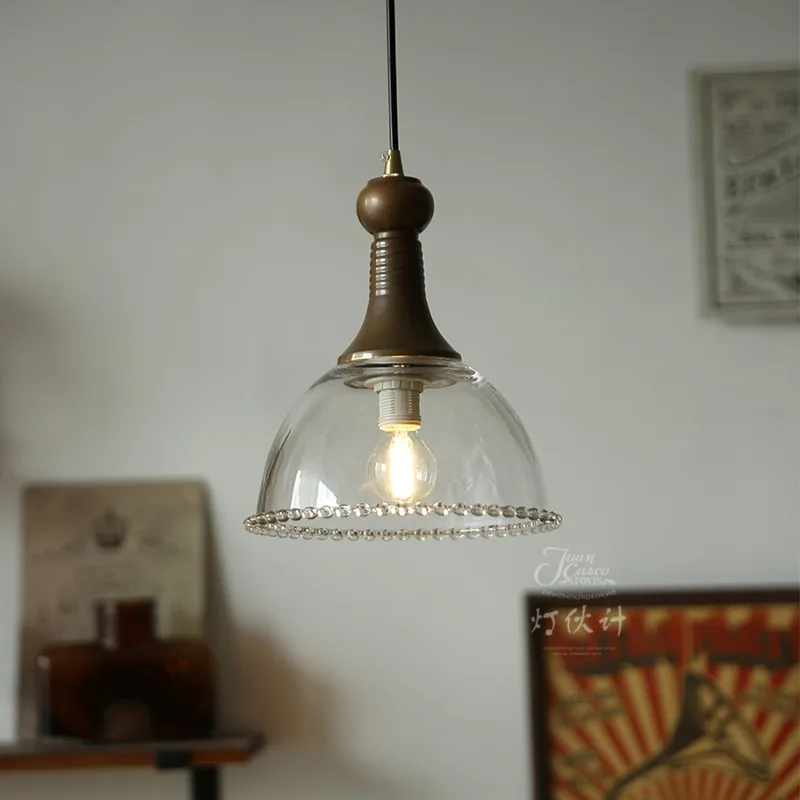 Retro brass water drop glass chandelier American restaurant bar ancient Shanghai Republic of China Island Cafe small lamp