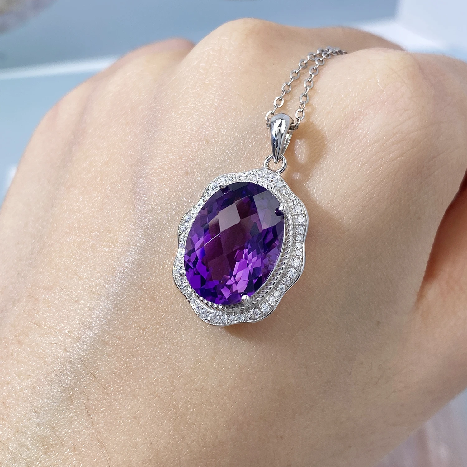 YBO 10ct Amethyst Necklaces For Women 925 Sterling Silver Oval Natural Gemstones Pendants Wedding Party Birthday Luxury Jewelry