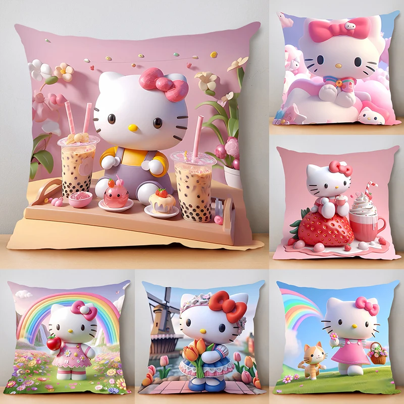 

Pillow Cover Hello Kitty room bedroomo office coffee shop car Dakimakura Throw Pillows iving room Pillowcase Girl gift Kawaii