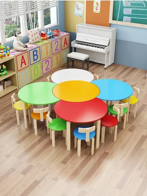 Table de maternelle en bois massif pour enfants, combinaison de dessin de l\'école primaire, classe de formation, cours d\'éducation précoce