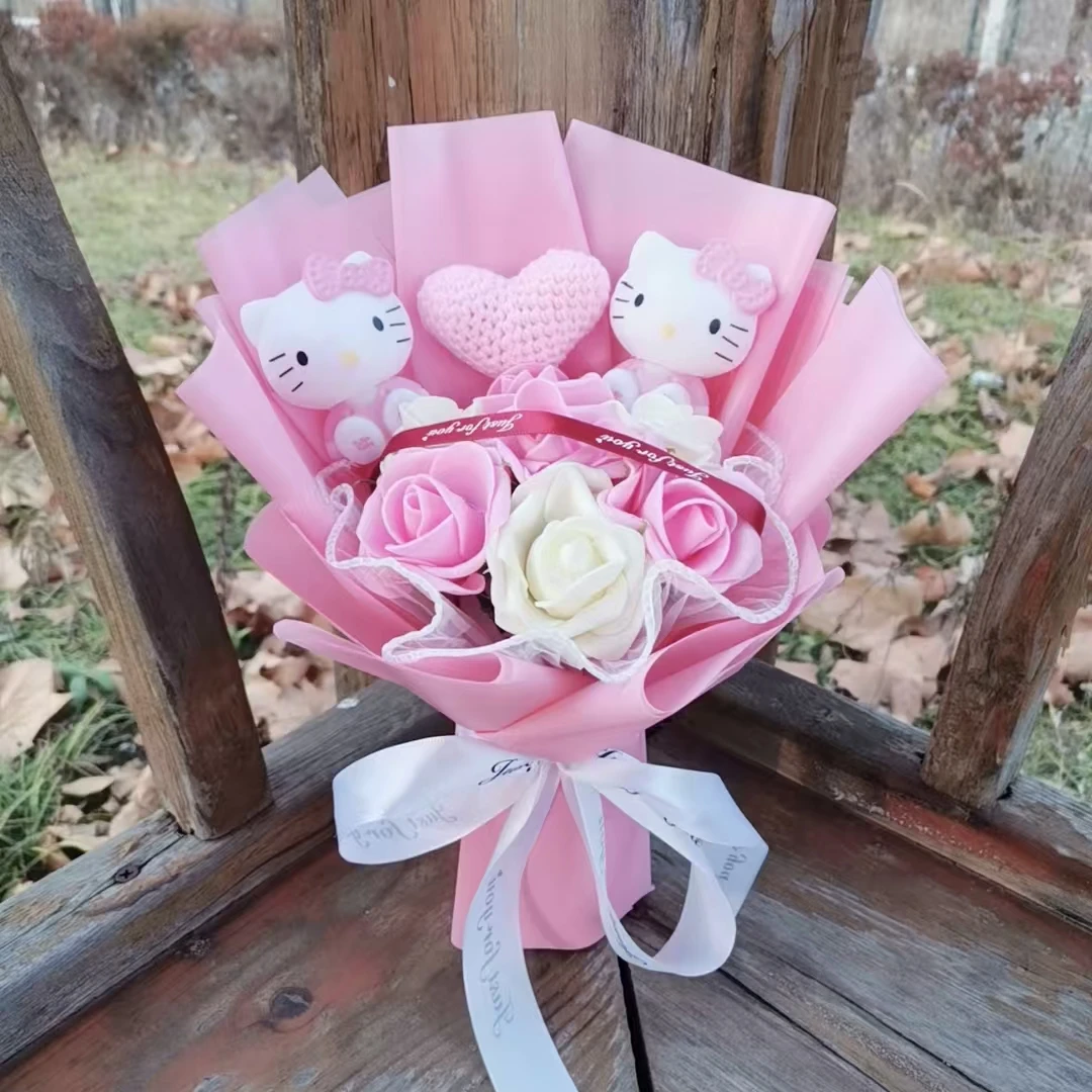 Anime hello kitty anime estilos periféricos buquê artificial rosa flores casamento natal presente do dia dos namorados