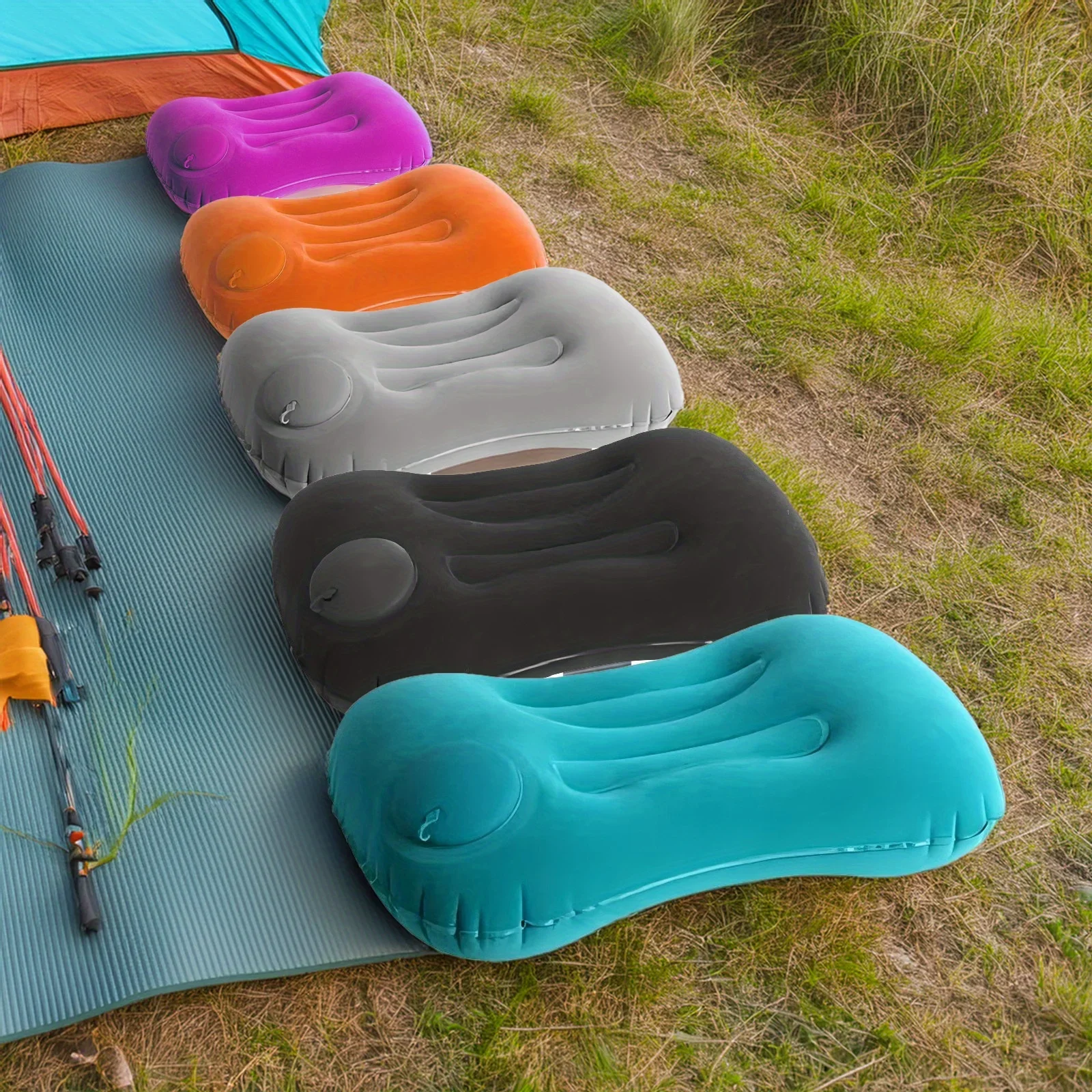 وسادة تخييم قابلة للنفخ للسفر قطعة واحدة من مسند الرقبة المحمول اضغط لتضخيم وسادة هوائية مدمجة للسفر على الشاطئ والمكتب والمنزل #1