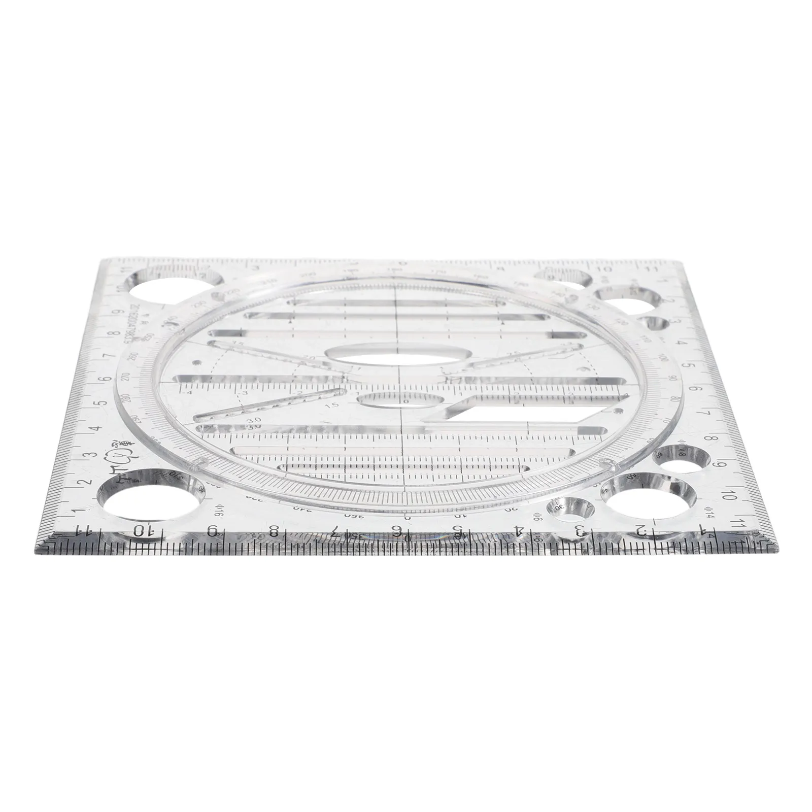 Geometric Drawing Ruler Multi-Functional Plastic Circle Stencil Angle Scale Tool for Engineering Architecture School Drafting