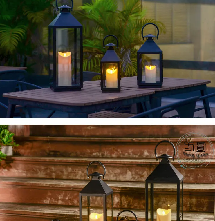 Simple Nordic retro candlestick wind lamp outdoor waterproof wrought iron portable ornament model room floor-to-ceiling glass ro