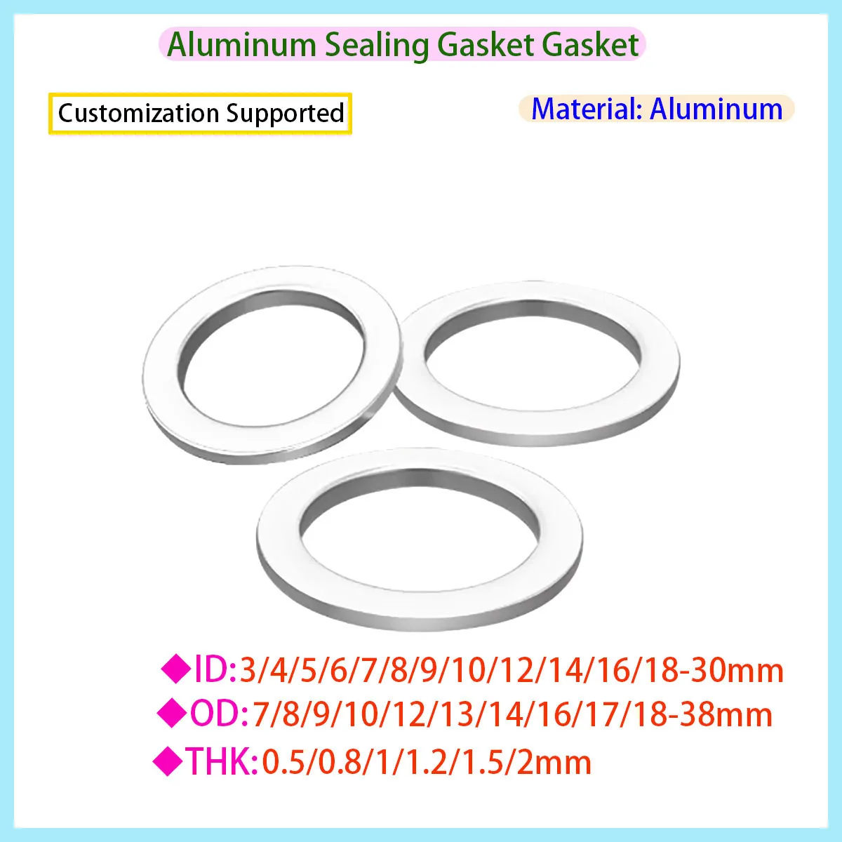 

M5 M6 M8 M10 M12 M14 M16 M18 M20 M22 M24 M26 Aluminum Gasket Flat Ring Gasket Sealing Flat Gasket Fastener