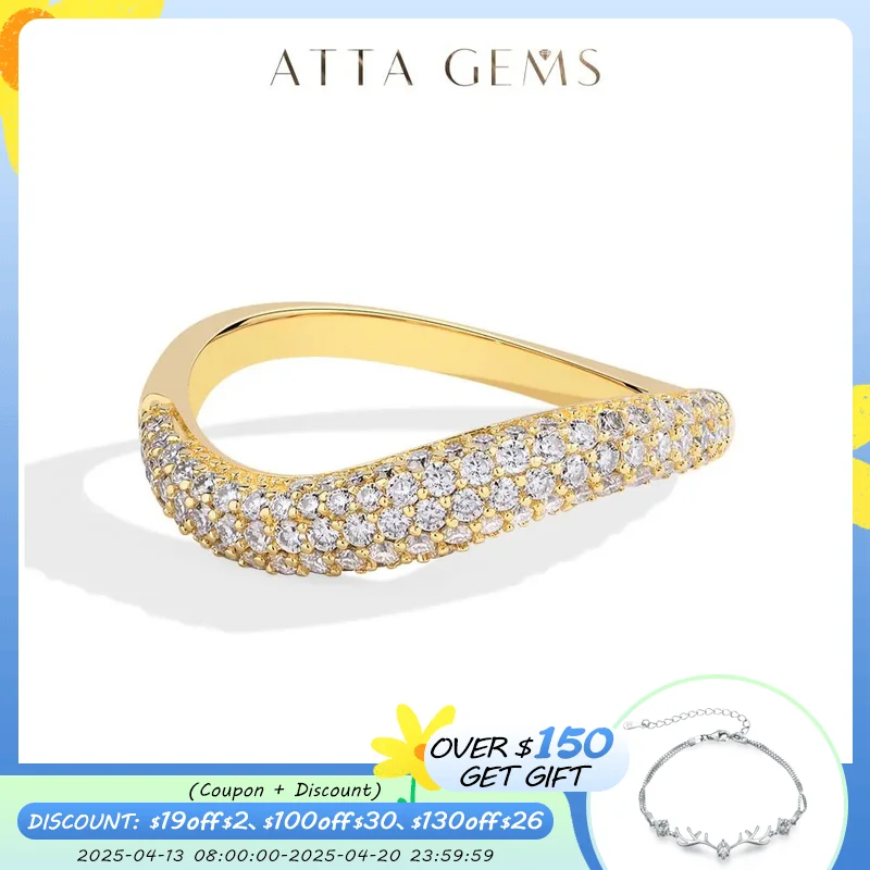 

ATTAGEMS 2024 Luxury D Color Moissanite Rings for Women VVS1 Lab Diamond Wavy Band Solid 18K 14K 10K Gold Stackable Wedding Gift