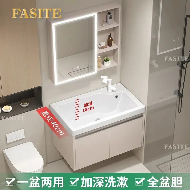 For 40cm Thickened Honeycomb Aluminum Bathroom Cabinet with Deepened Ceramic Integrated Basin Sink Toilet Vanity Unit Space