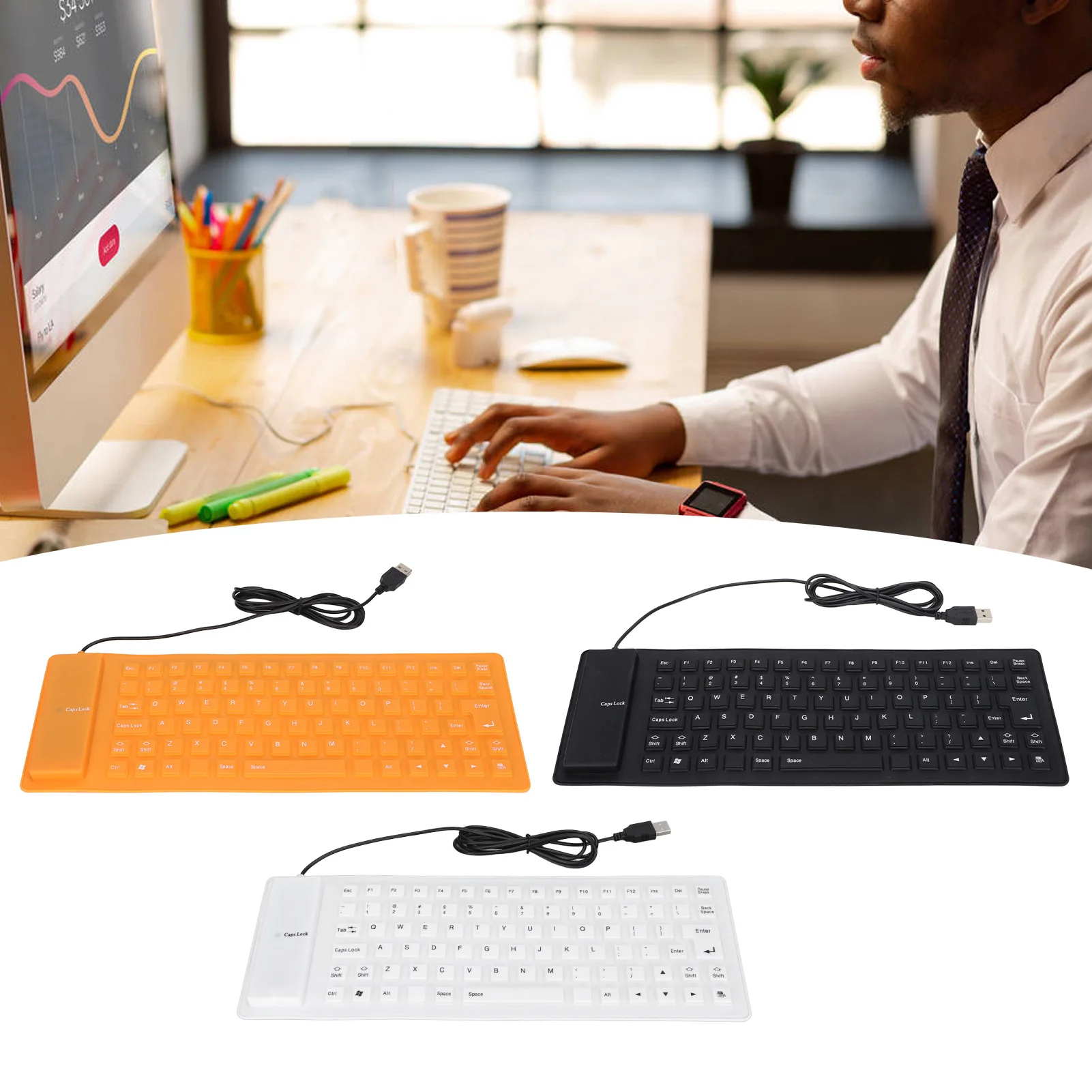 

Soft Silicone Keyboard Soft Comfortable Fully Sealed Design 85 Keys Silicone Keyboard Lightweight Portable for PC Notebook