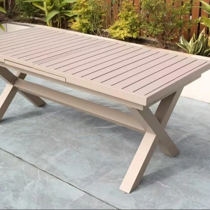 

# Slatted Rectangular Outdoor Dining Table X-Shaped Leg Patio Table For Garden Cafe