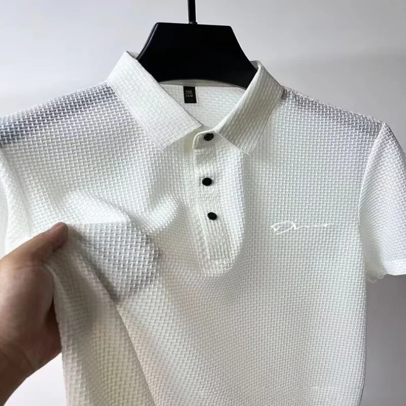 Summer ice silk quick-drying polo shirt men's jacquard lapel short-sleeved T-shirt high-end casual men's drape top