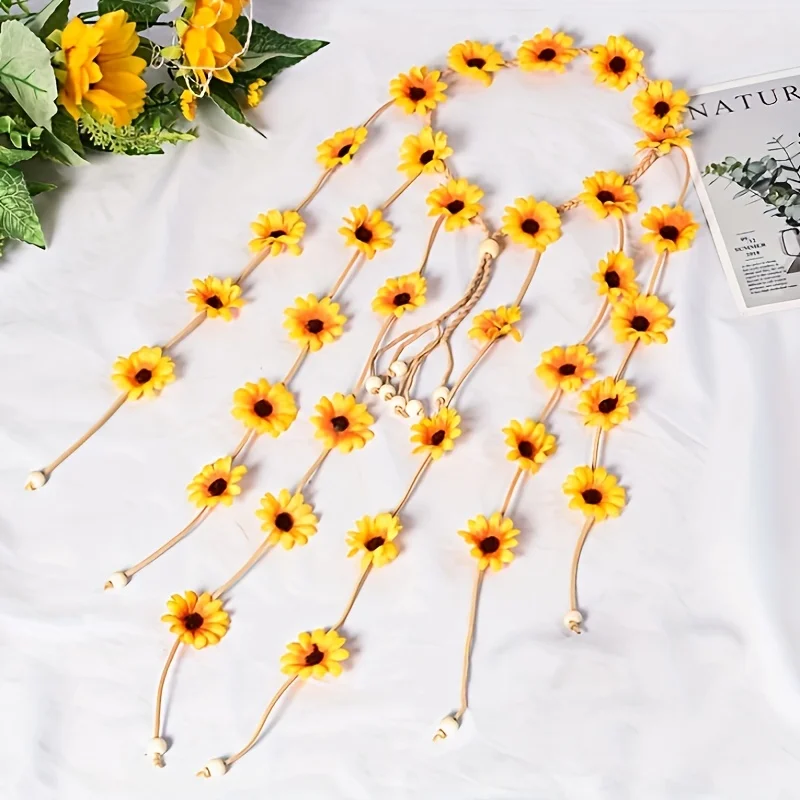 Flower hippie headband, flower crown, summer sunflower hair accessories suitable for 70s Bohemian clothing style