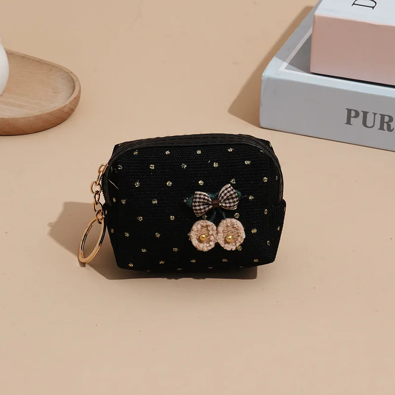 Mini monedero de pana suave con lazo para mujer, cartera pequeña con llavero, bolsa de cambio de lápiz labial, bolsas de almacenamiento con cremallera