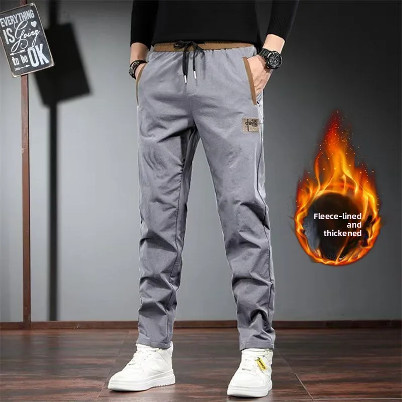 

Мужские повседневные прямые брюки, рабочие брюки на подкладке, свободный крой, осень-зима, полиэфирное волокно, 00% нейтральный крой