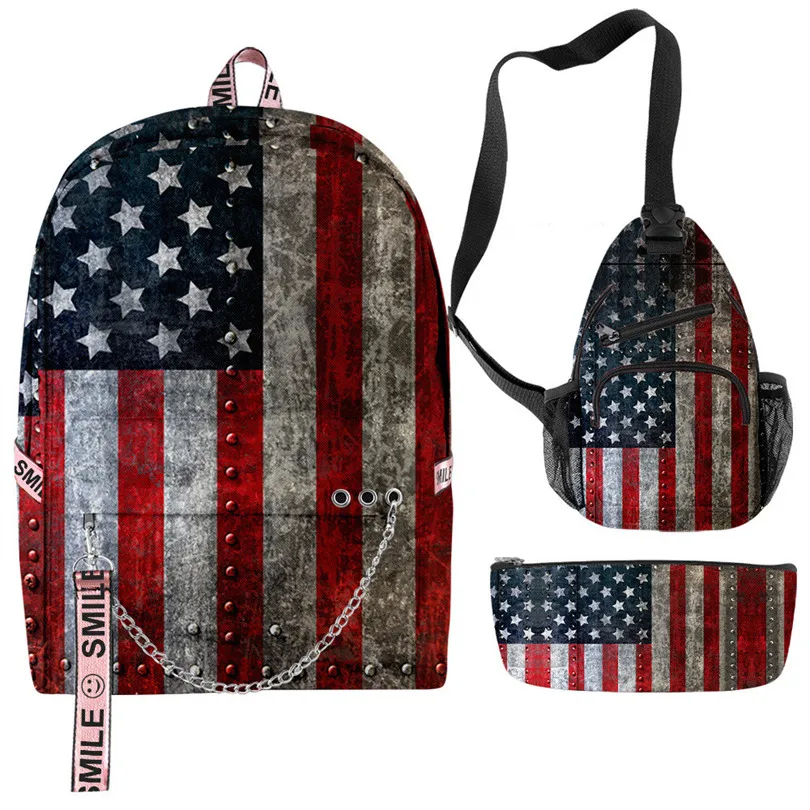 Hip Hop Popular Funny National Flag 3D Print 3pcs/Set School Bags multifunction Travel Backpack Chest Bag Pencil Case