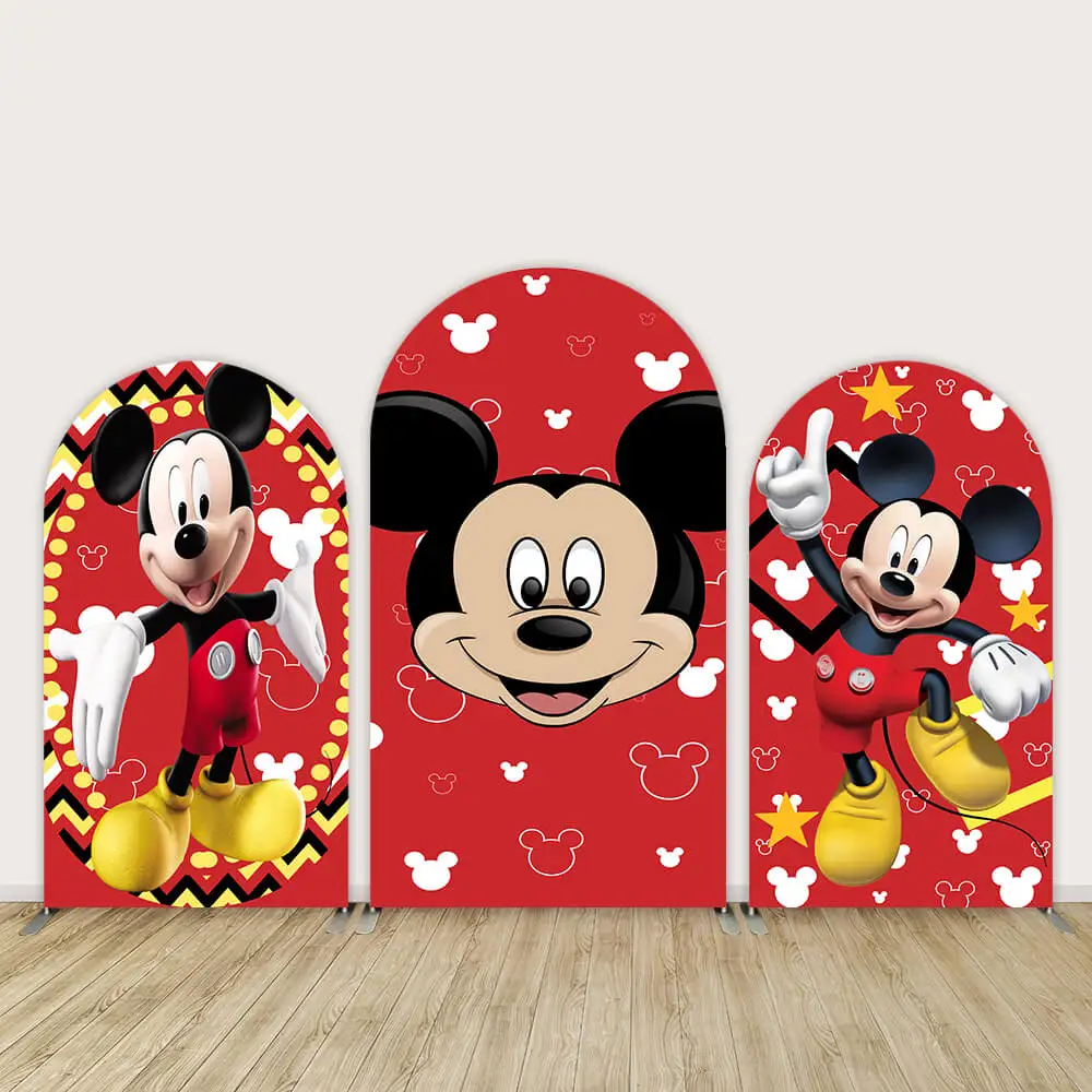 Mickey Mouse Theme Boys Birthday Party Arch Backdrop Covers Red Black Yellow Chiara Baby Shower Arched Wall Background Kits