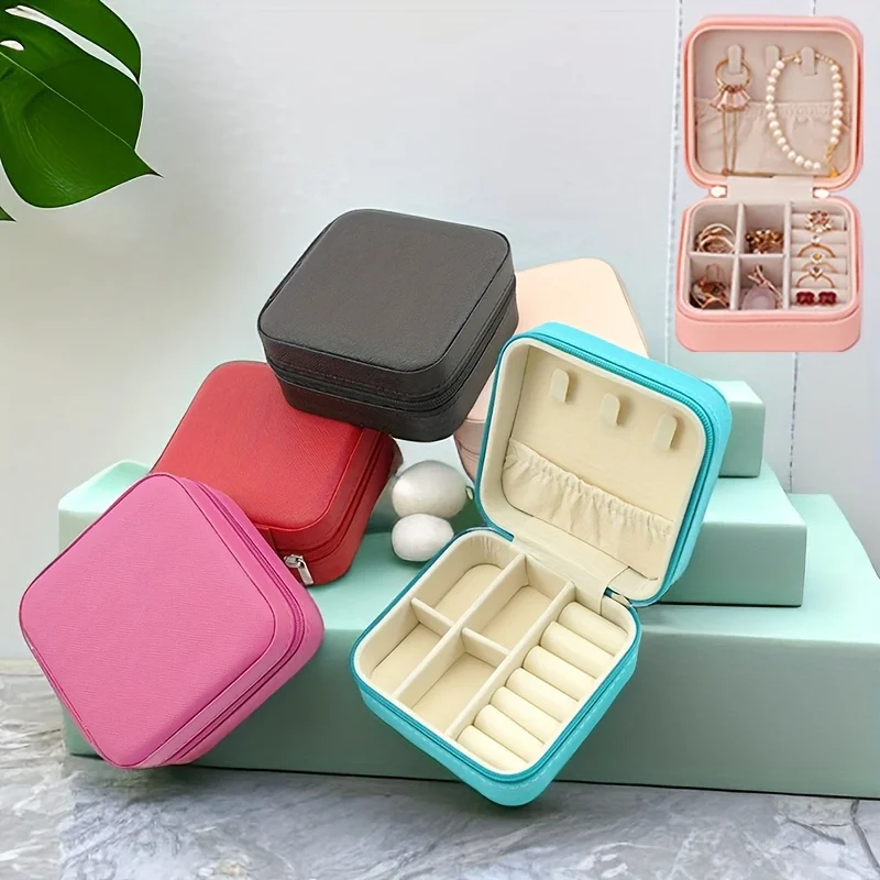 1pc Leather Jewelry Box, Portable Travel Storage Bag Ring Storage Box, Home Decor,  Gift For Man, Gift For Woman