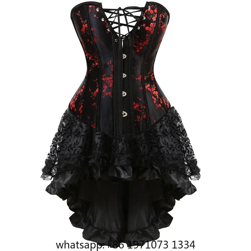 sexy corsets dresses plus size costume overbust burlesque corset and skirt lingerie set tutu corselet victorian fashion red