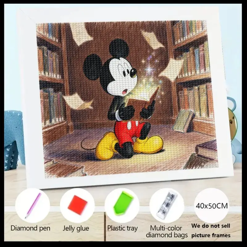 

1PC Disney Mickey Mouse 5D Diamond Painting Kit, Full Drill DIY Magical Library Reading Scene Gem Art Craft, Cartoon Character R