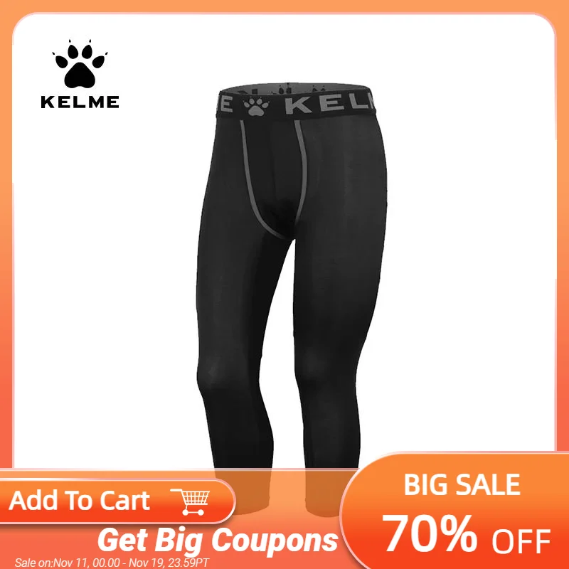

KELME мужские тайтсы для бега футбольные зимние колготки детские леггинсы толстые спортивные черные дышащие быстросохнущие для фитнеса 8161TL1006