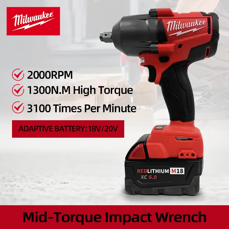 Milwaukee Cordless 1300N.M Torque Brushless Electric Impact Wrench 1/2 inch Screwdriver Wrench Power Tools For 18V Battery