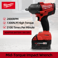 Milwaukee 1/2 Inch Brushless Electric Impact Wrench 1300N.m Large Torque Cordless Screwdriver Wrench Power Tools For 18V Battery