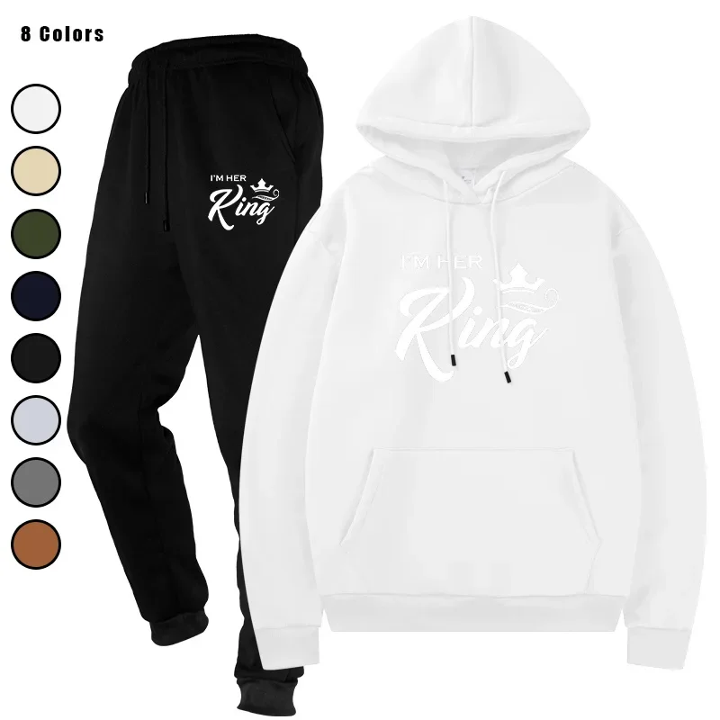 

2025 Autumn and Winter Men's Printed Fashion Running Leisure Hooded Sports Coat 2 - piece Set