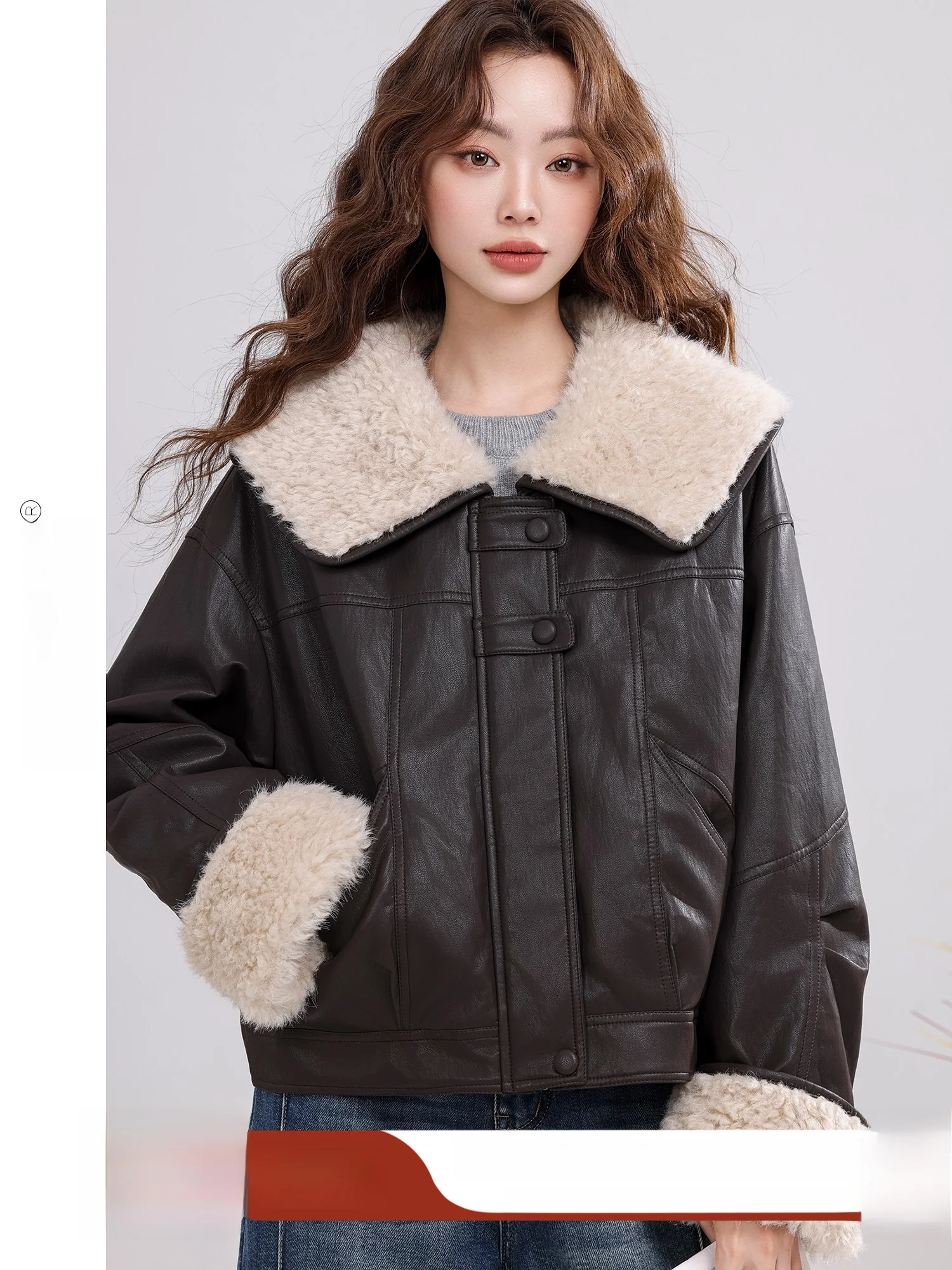 

Soft Cloud oulder Retro Patchwork Leather Jaet down Coat Women Casual Versatile Winter New Sle Faionable All-Match