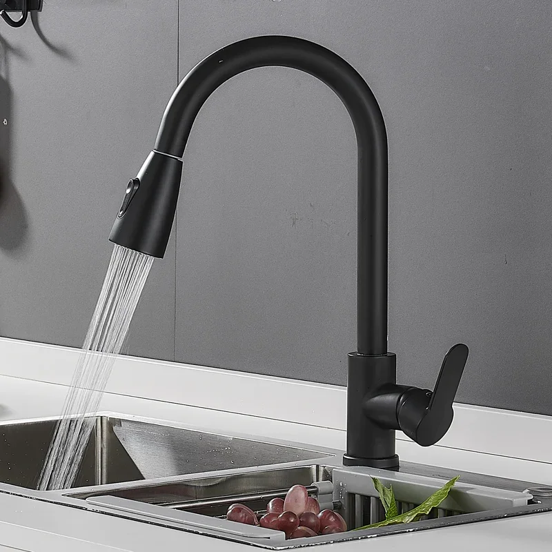 Kitchen Pull-Out Faucet Hot and Cold Retractable Copper Sink Tap Universal Dishwashing Basin Mixer for Household Use