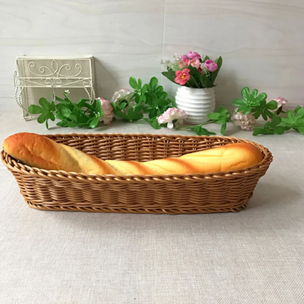 

2Pcs Imitation Rattan Woven Baskets Fruit Vegetable Bread Storage Organizer Kitchen Gadget Home Decor Plastic Baskets