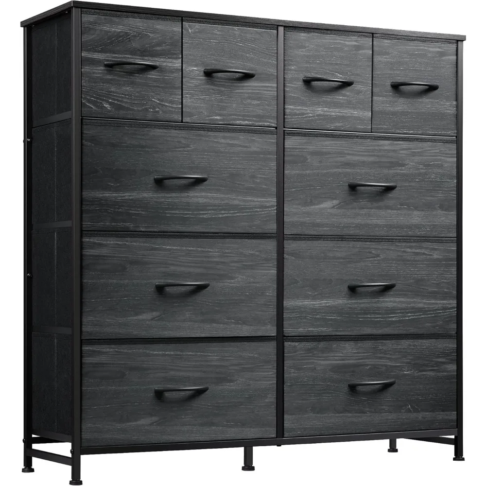 Dresser for Bedroom with 10 Fabric Drawers, Tall Chest Organizer Units for Clothing, Storage Tower with Cabinet, Metal Frame