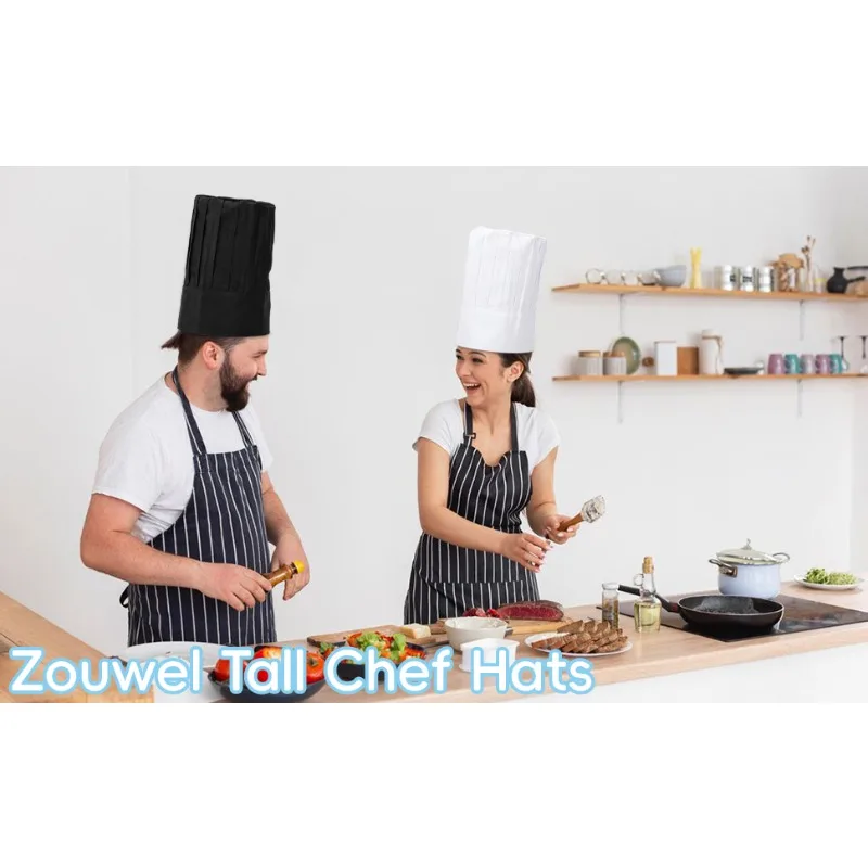 قبعة الشيف البيضاء، مناسبة للنوادل والمطابخ والفنادق والمطاعم والمقاصف والمخابز والطهي المنزلي، الارتفاع 29 سم