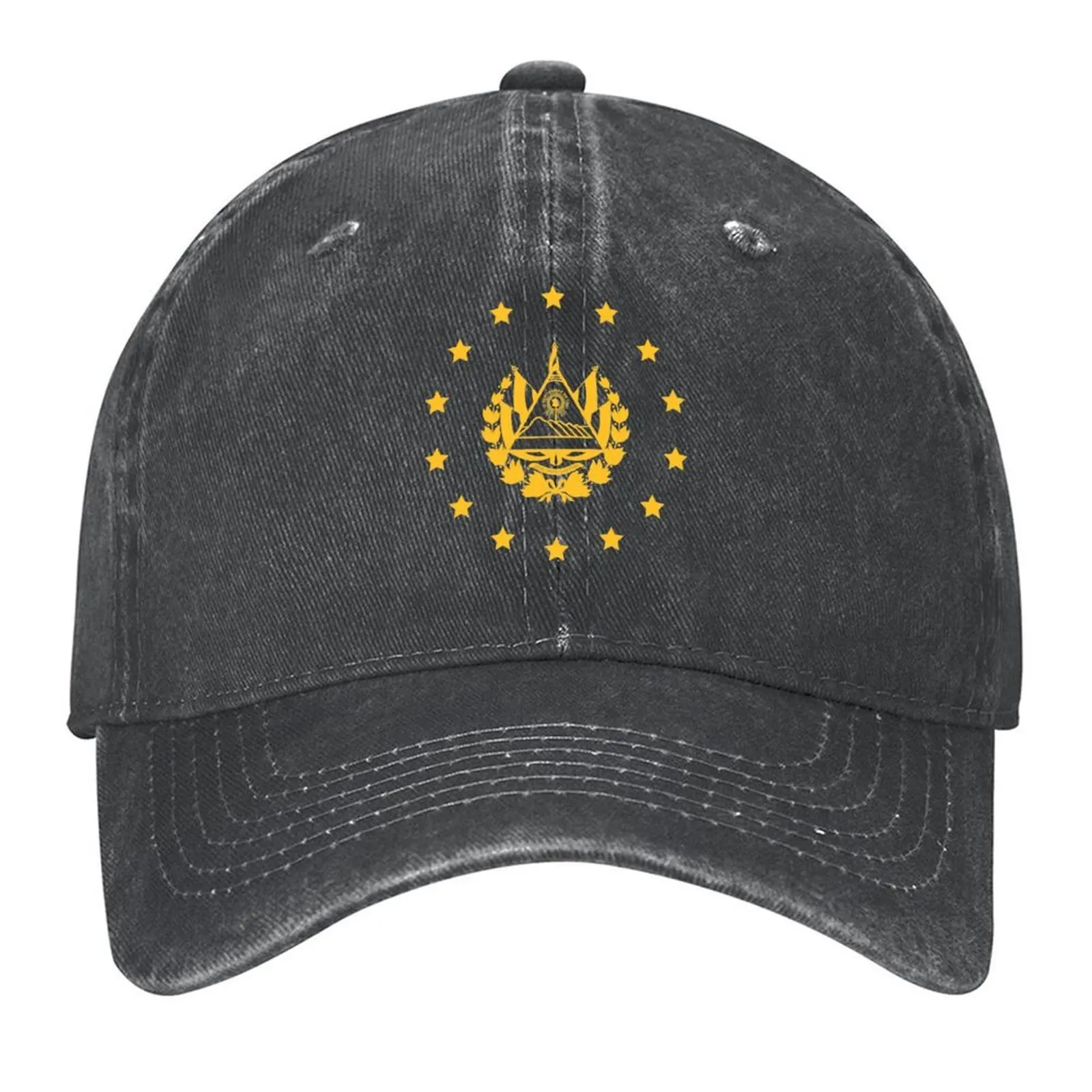 

Escudo de El Salvador en Oro, elegante dorado fondo negro Baseball Cap Golf Hat Hood birthday For Women 2025 Men's