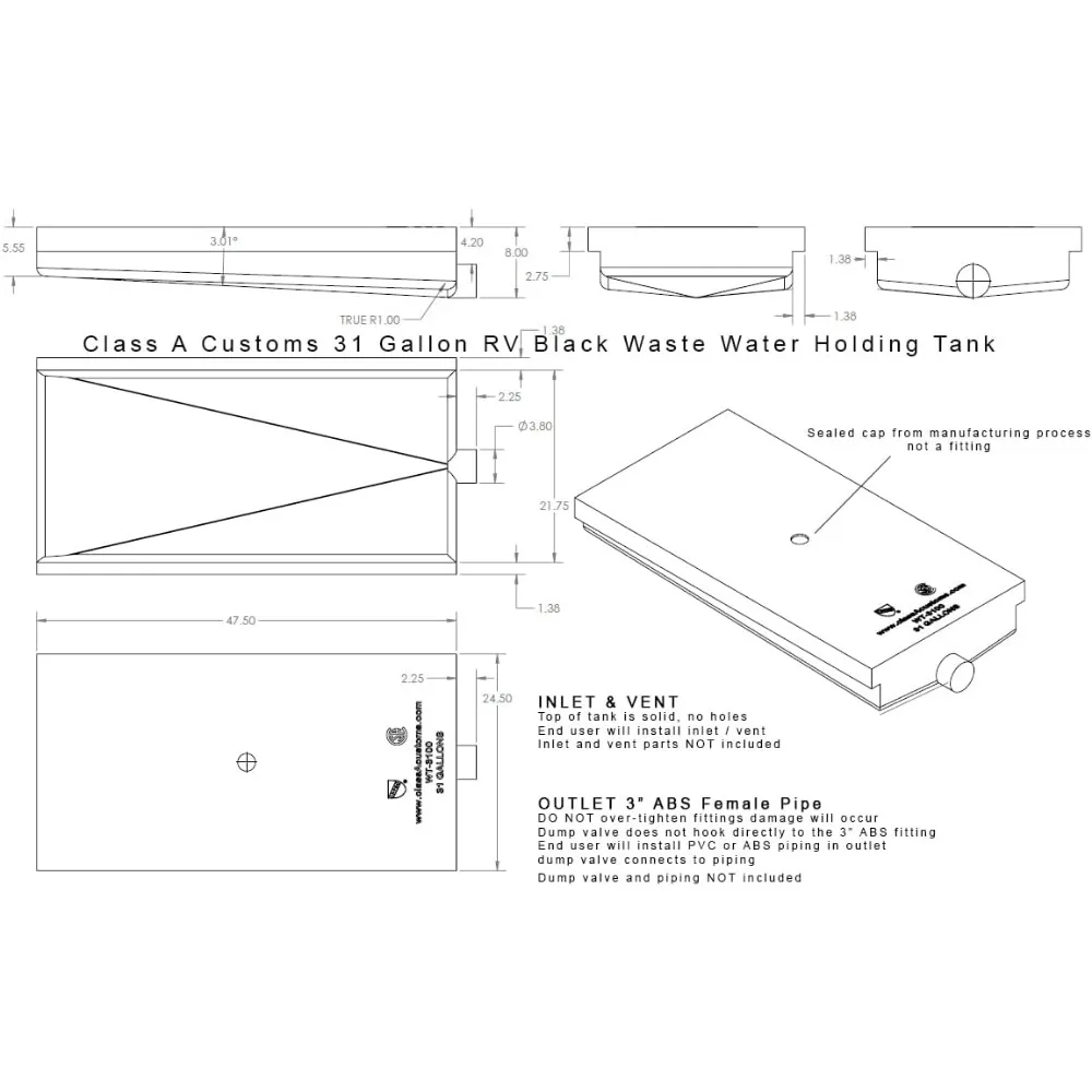 31 Gallon RV Waste Tank - Class A Black Water Holding System WT-3100