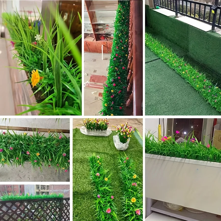 Artificial lawn fake green plants with flowers partition plant wall plastic decoration green turf mat, flower color and style ra