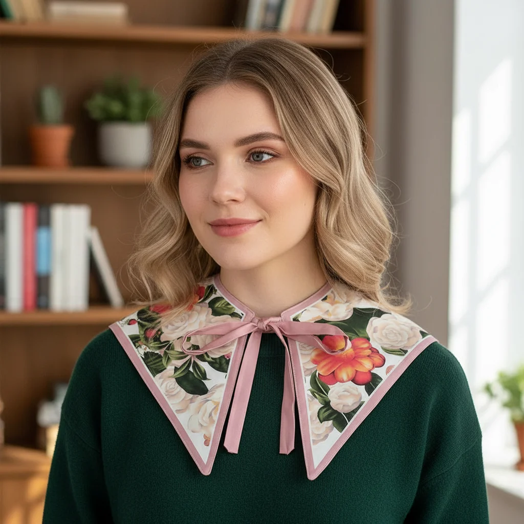 Fashion Detachable Shirt Fake Collar Floral Pattern Half Shirt False Collar Vintage Air-Conditioning Shirt for Women