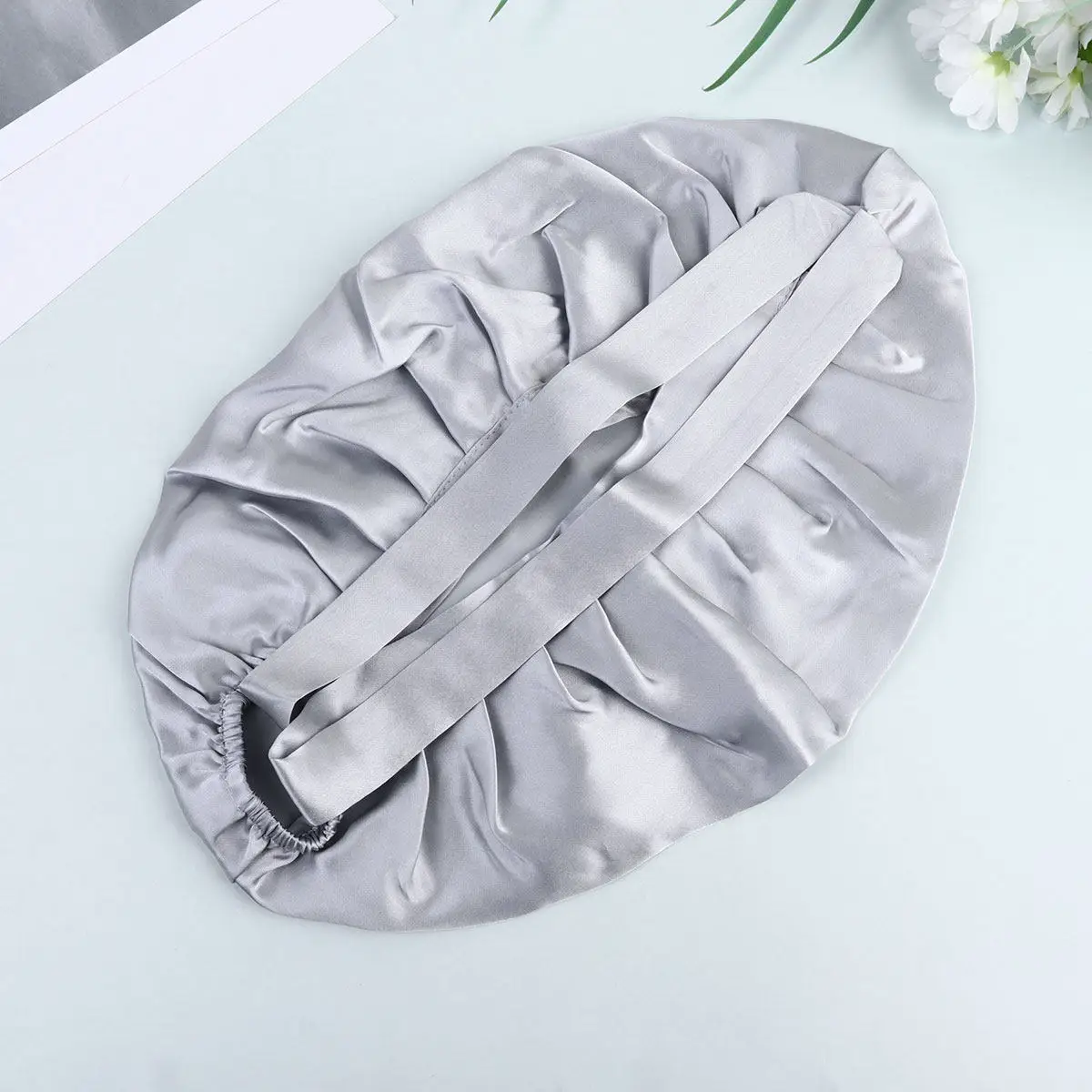 1Pcs Adjustable Silk Sleeping Bonnet Hair Protection Hat Grey for Women Night Sleep Makeup Face Washing