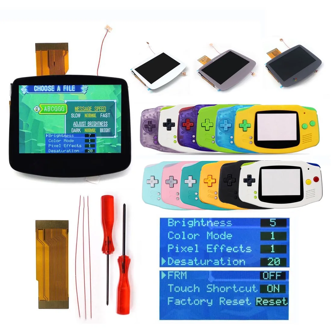 Easy to install DMG/SFC/White/Black Lens V5 IPS Laminated Screen for GBA 720X480 Backlight LCD Touch Control for Gameboy Advance