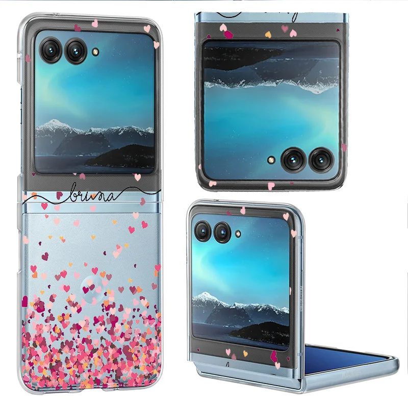 Romantic Little Hearts Transparent Folding Phone Case For Motorola Razr40 Razr50 Razr 40 50 Ultra Clear Shockproof Hard PC Cover