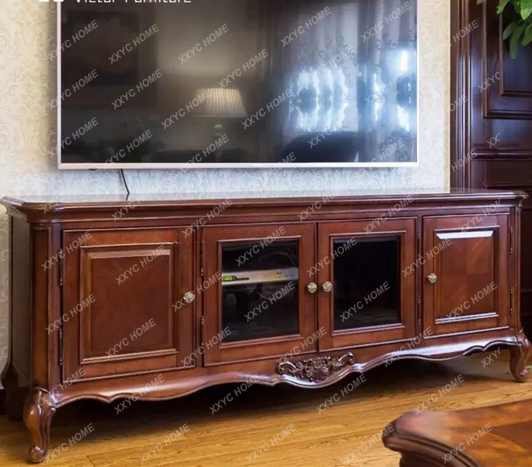 Traditional solid wood furniture rural simple carved retro 1.8/2 TV cabinet ground cabinet