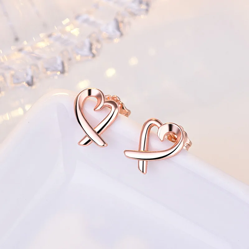 925 Sterling Silver Korean Girl Fashion Temperament Simple Hollow Heart-Shaped All-Match Exquisite Earrings