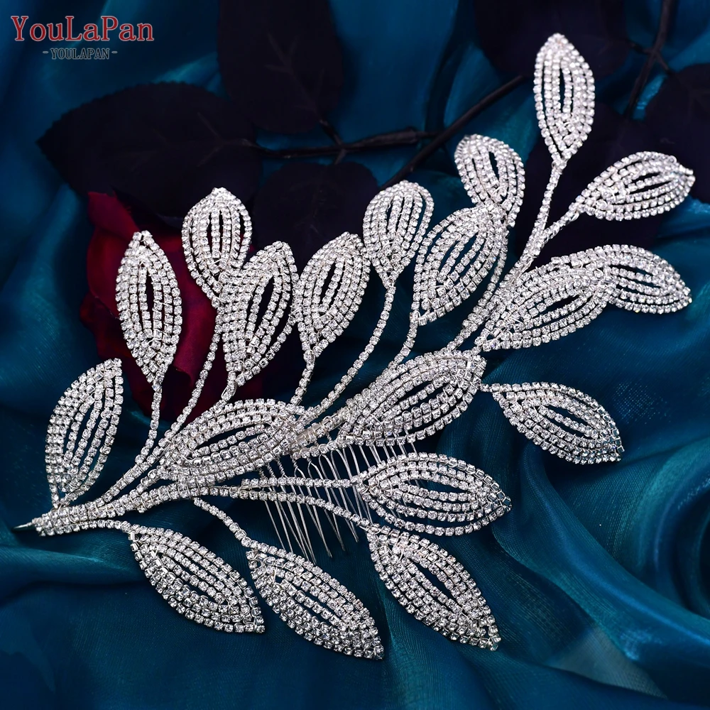 YouLaPan HP452 Cô Dâu Tóc Cưới Phụ Kiện Tóc Trang Sức Cô Dâu Tiaras Cao Cấp Đầu Người Phụ Nữ Pha Lê Lá Mũ Che Đầu