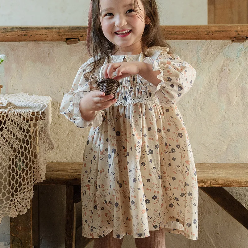 Girls Dress 2024 Autumn Toddler Kids Girl Embroidered Lace Floral Princess Dress for Girls