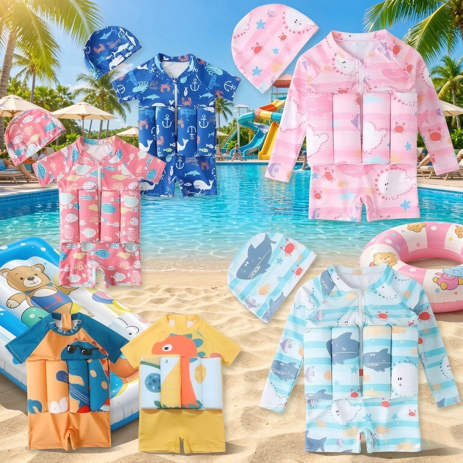 Kids Swimwear One Piece Bathing Suit, Buoyancy Rash Guard for Boys Girls, UPF 50+ Sun Protective Quick Dry Beach Pool Swimsuit